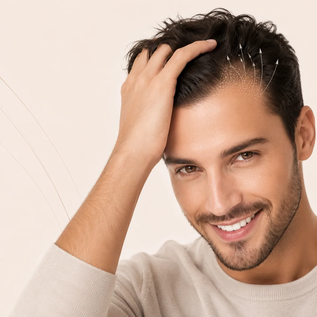 Mann berührt sein Haar als Symbolbild für Meso Hair